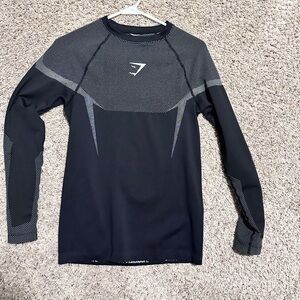 Gymshark Men’s Black Long-Sleeve Performance Top with Gray Accents NEVER WORN